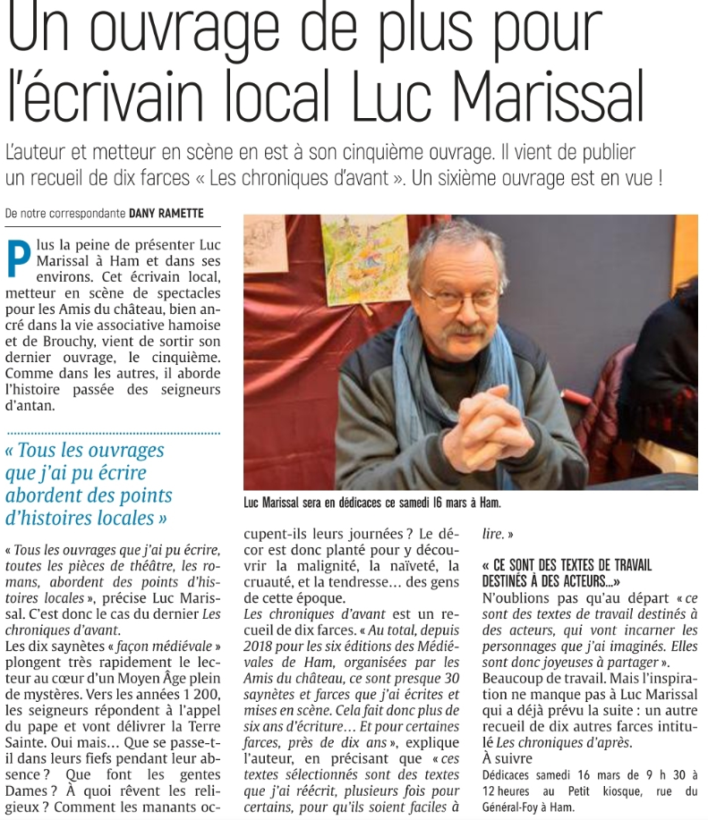 Un ouvrage de plus pour l'écrivain local Luc Marissal